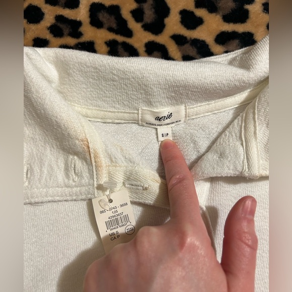 aerie White Long-Sleeve Polo Pullover Sweatshirt - Picture 2 of 11